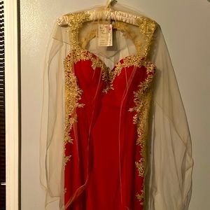 Red and gold, formal gown